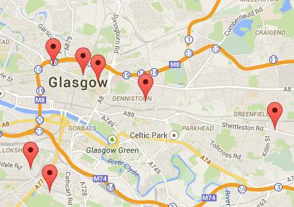 Map of organisations registered with Warp It in Glasgow area.