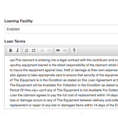 Loaning guidelines and terms