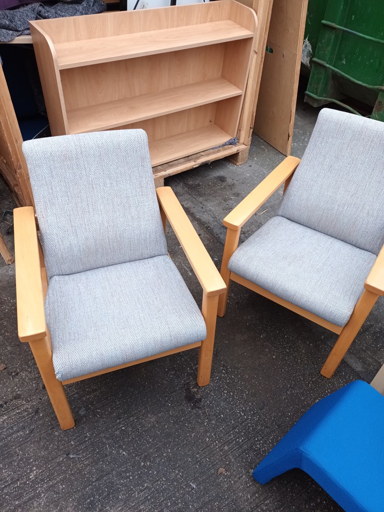 Light grey wooden waiting room chair arms-wooden