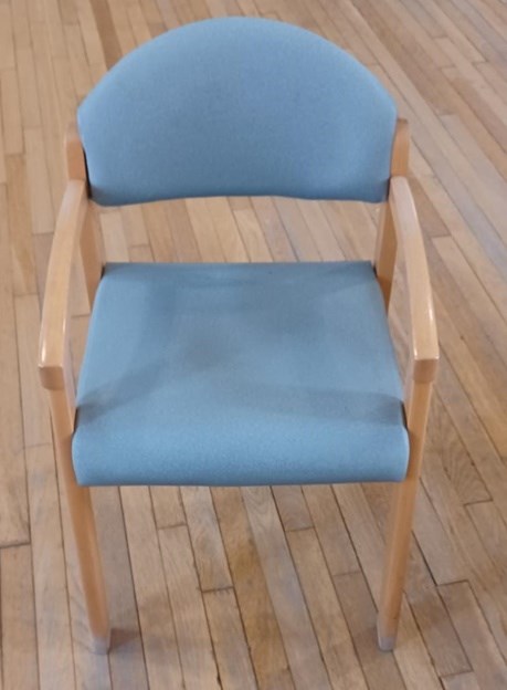 Pale blue waiting room chair with arms