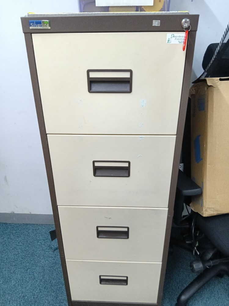 4 drawer lockable filing cabinet. Brown and cream 