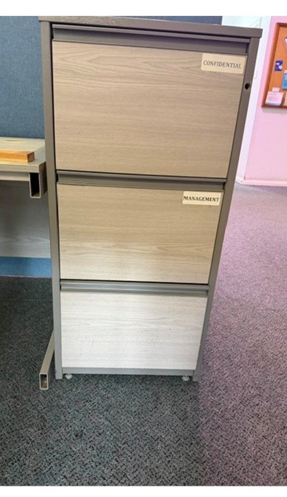 Three Draw - Grey Wooden Filing Cabinet - No Lock