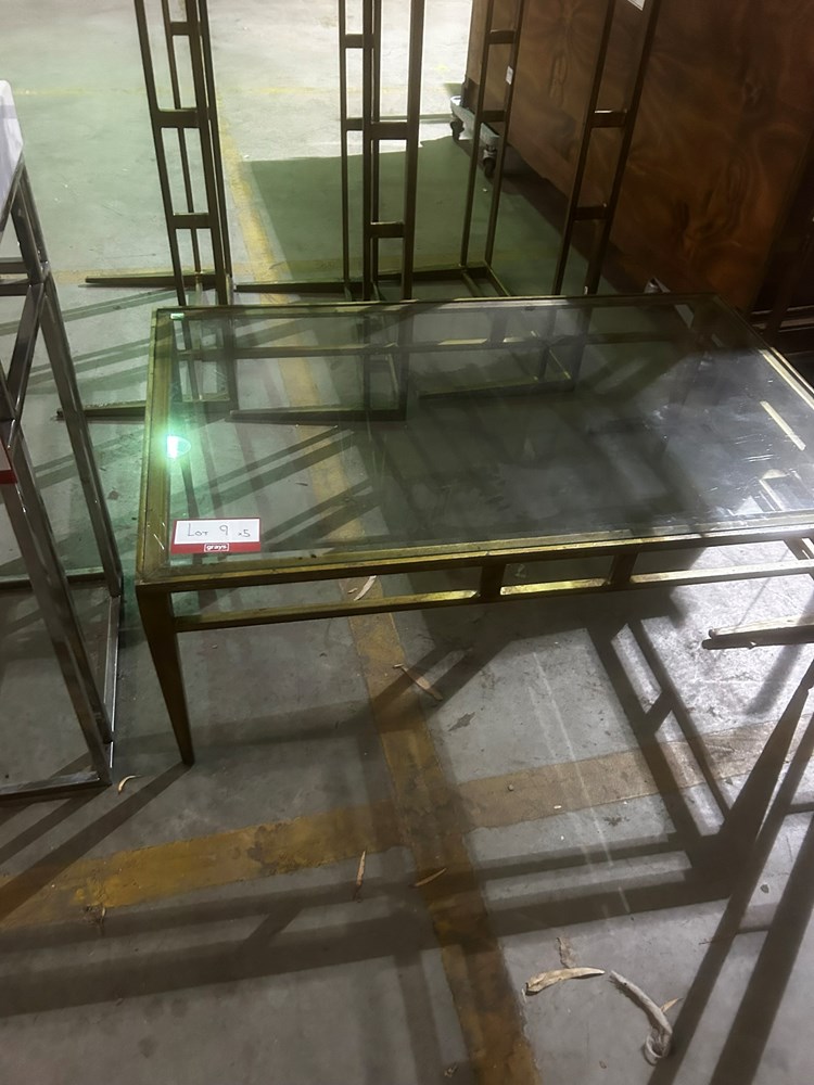 TREASURY Glass coffee table with brass frame