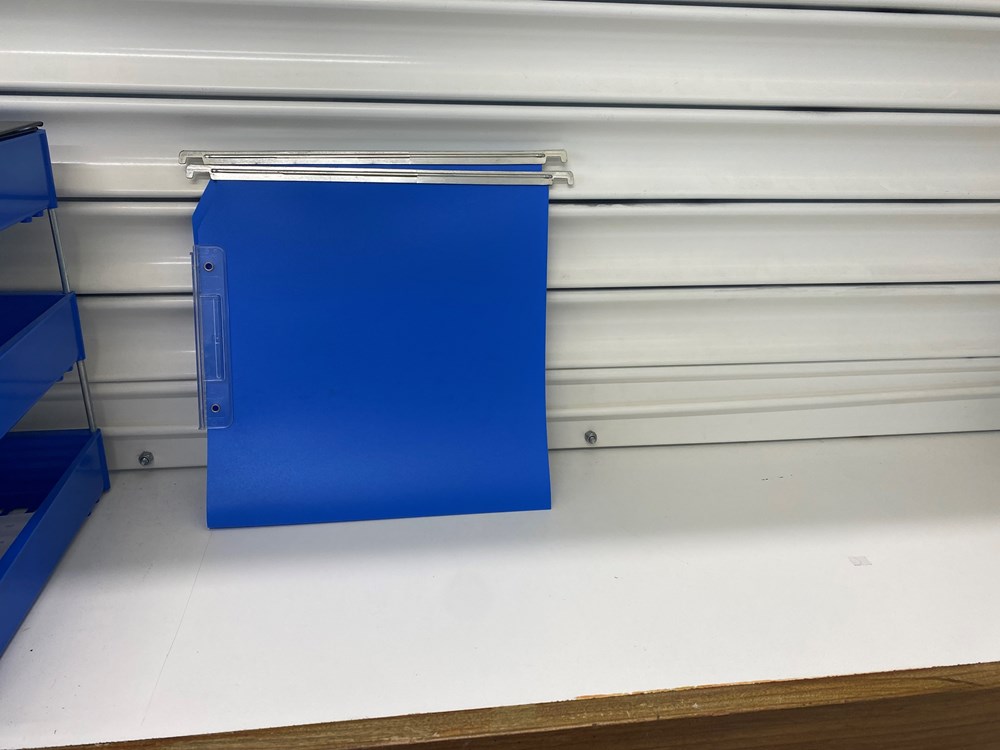 Blue plastic hanging files new in appearance