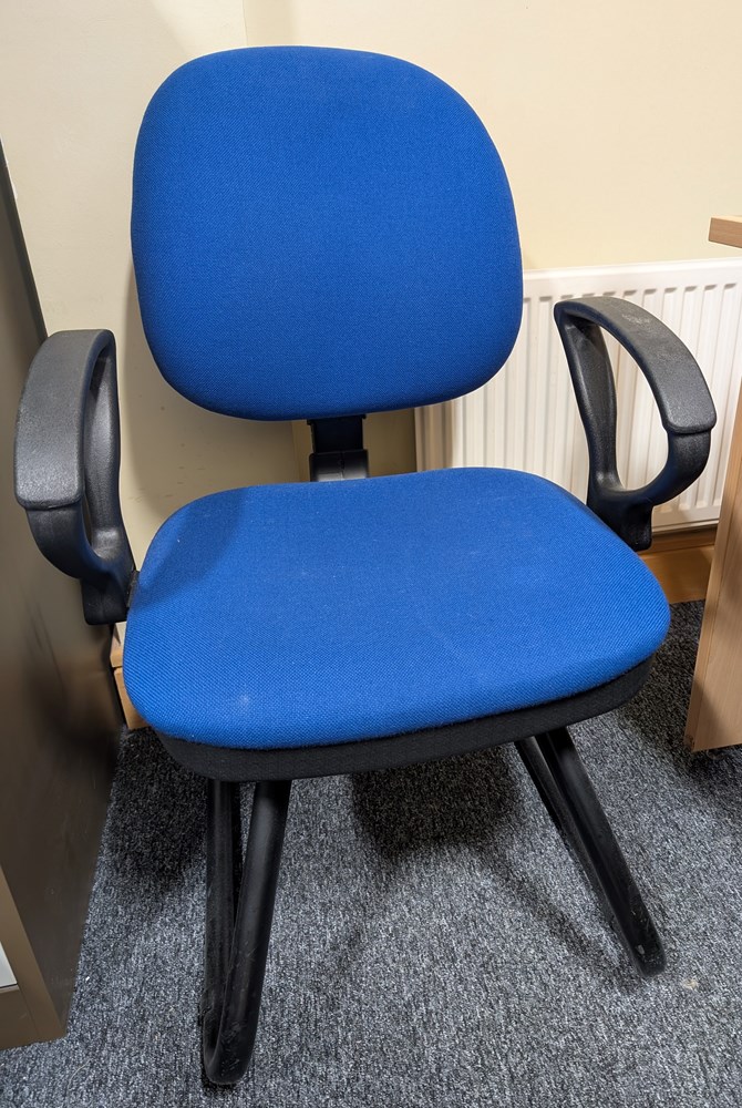 Blue cantilever office chair with arms