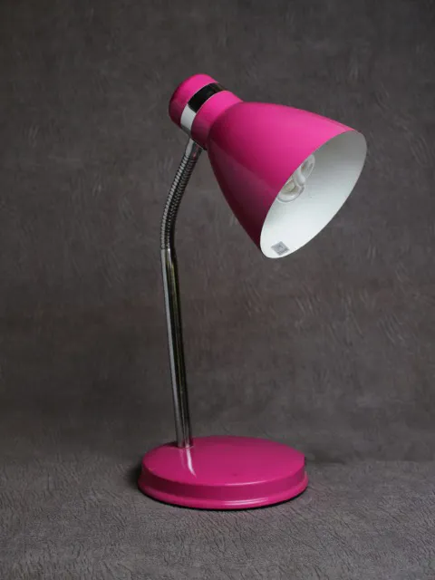 Pink Desk Lamp with Flexible Neck and White Shade