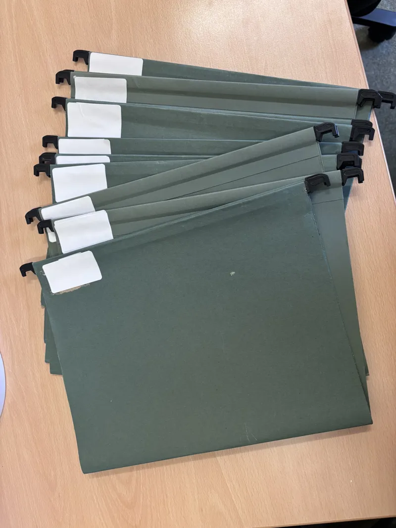 Green Suspension File Folders with White Labels - Set of 9