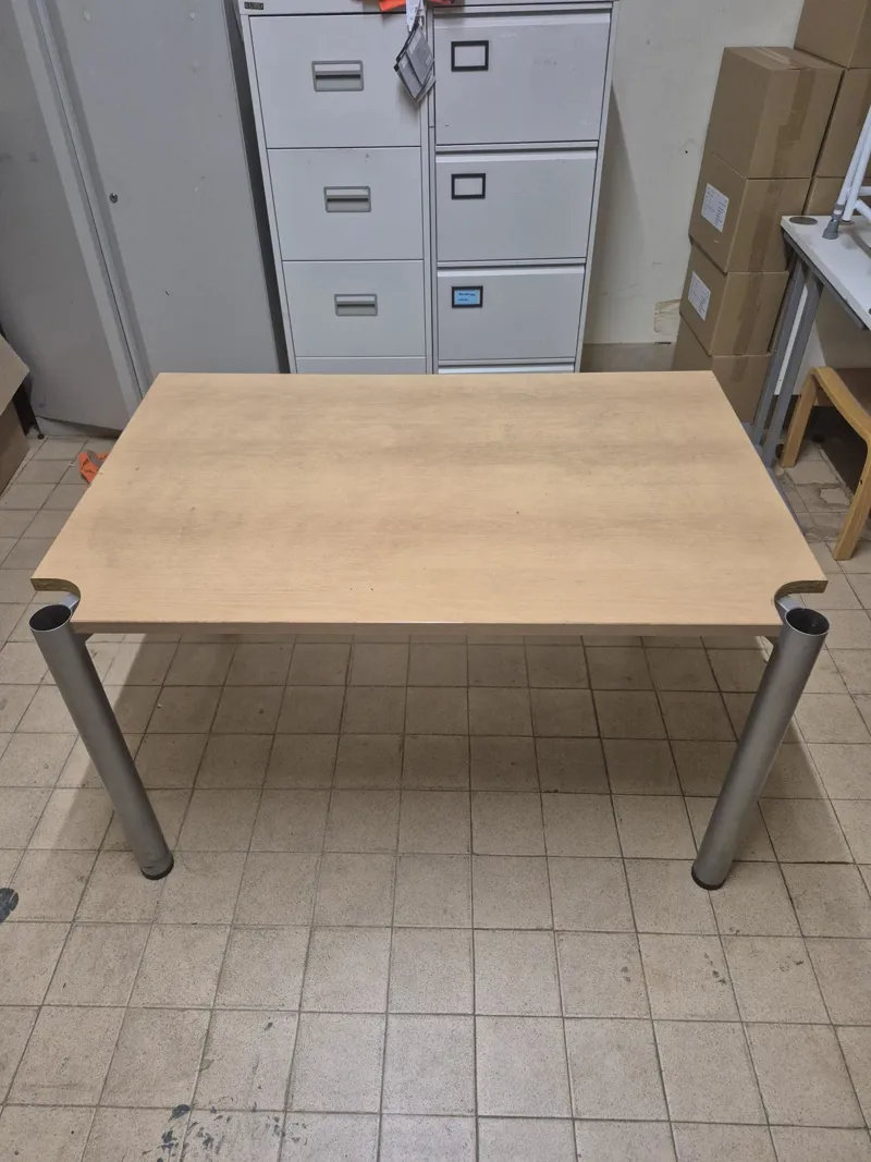 Light Wood Rectangular Table with Metal Legs