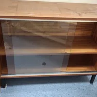 Wooden Display Cabinet with Glass Doors and Shelving