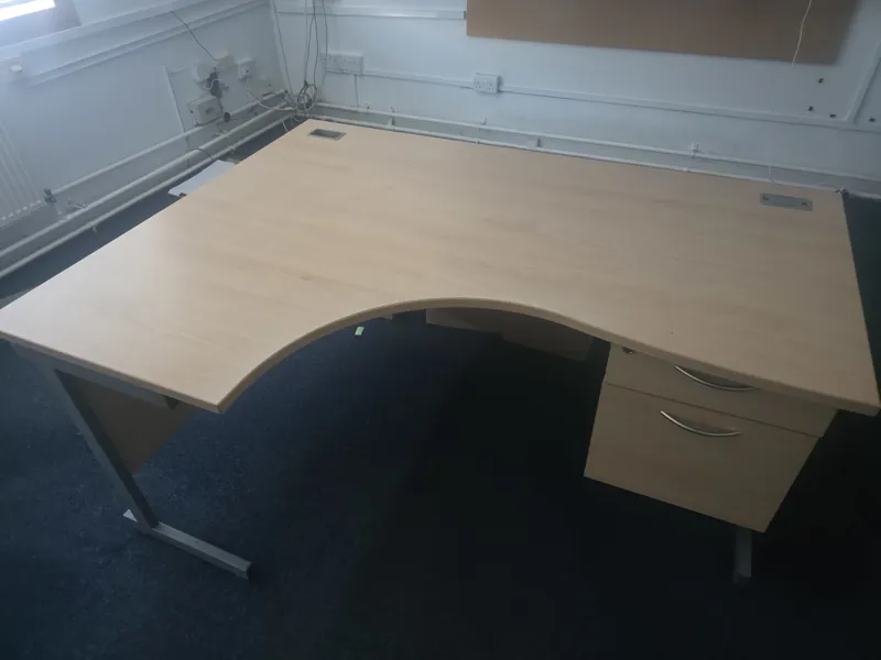 Light Oak Curved Desk with Pedestal Drawers