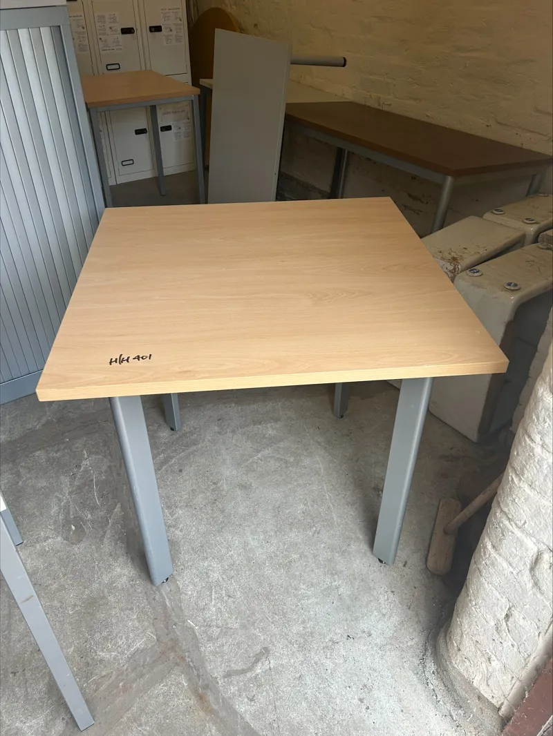 Beech Effect Square Table with Grey Metal Legs