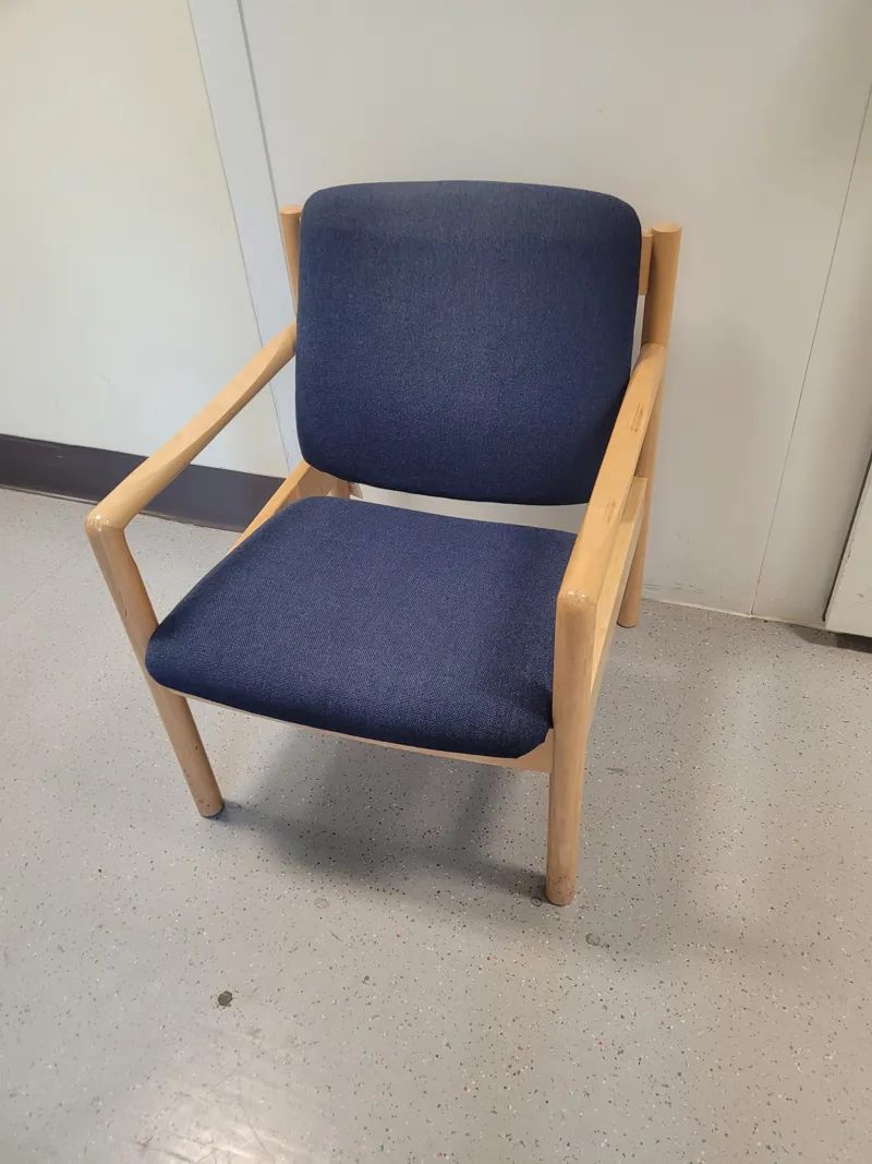 Wooden Armchair with Navy Blue Upholstery