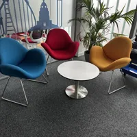 Modern Lounge Chairs Set - Blue, Red, Mustard with Round Table