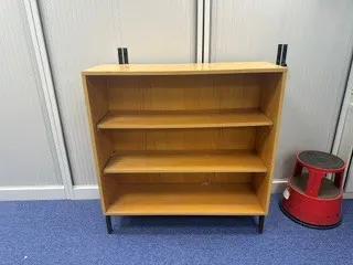 Wooden Bookshelf with 3 Shelves and Metal Legs
