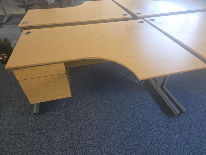 Light Oak L-Shaped Office Desk with Storage Pedestal