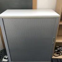 Grey and White Tambour Door Storage Cabinet