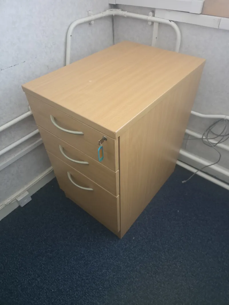 Wooden Storage Cabinet with 3 Drawers - Light Beech Finish