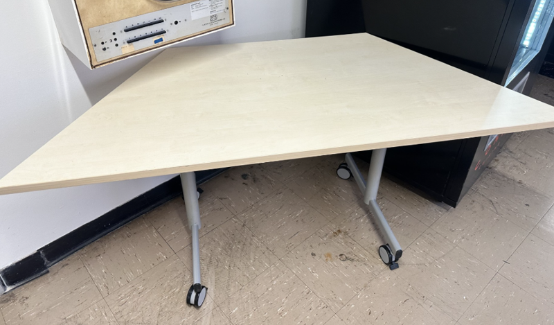 Cream Trapezoid Folding Table with Castors