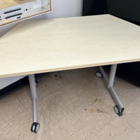 Cream Trapezoid Folding Table with Castors