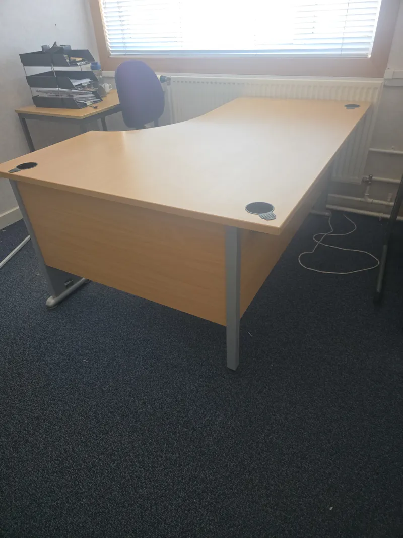 Wooden Office Desk with Metal Frame - Beech