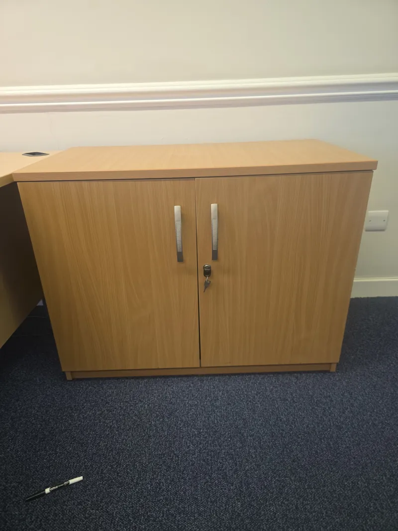 Wooden Storage Cabinet with Locking Doors - Beech Effect