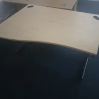Light Wood Curved Edge Desk with Cable Management