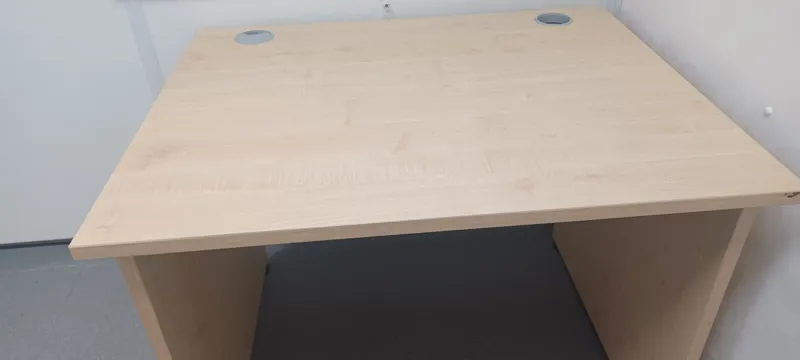 Light Wood Desk with Cable Management Holes