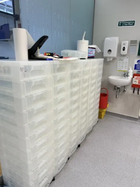 Gratnell Style Mobile Storage Unit - 18 Drawers, Labelled R1-R3