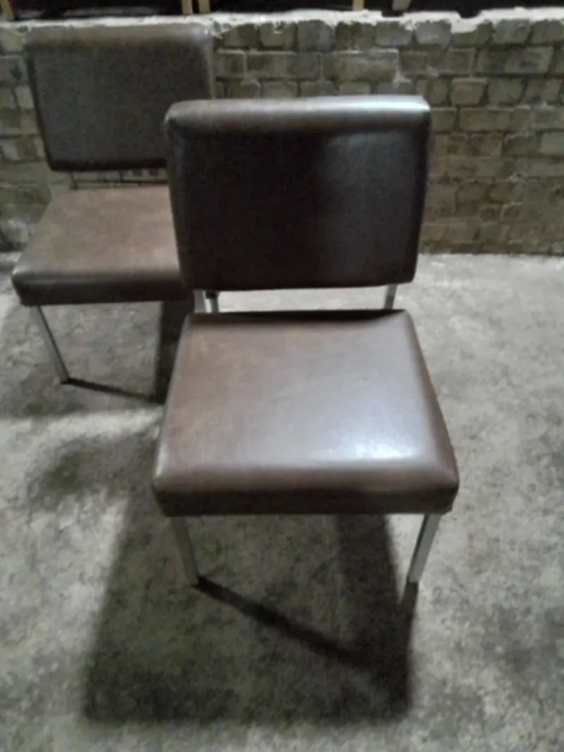 Brown Leather Dining Chairs with Metal Frames