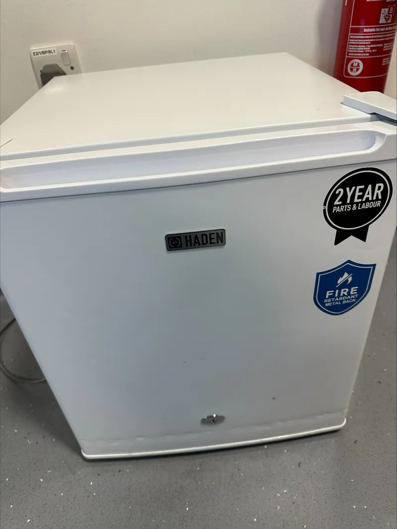Haden White Compact Tabletop Fridge with Fire Retardant Back