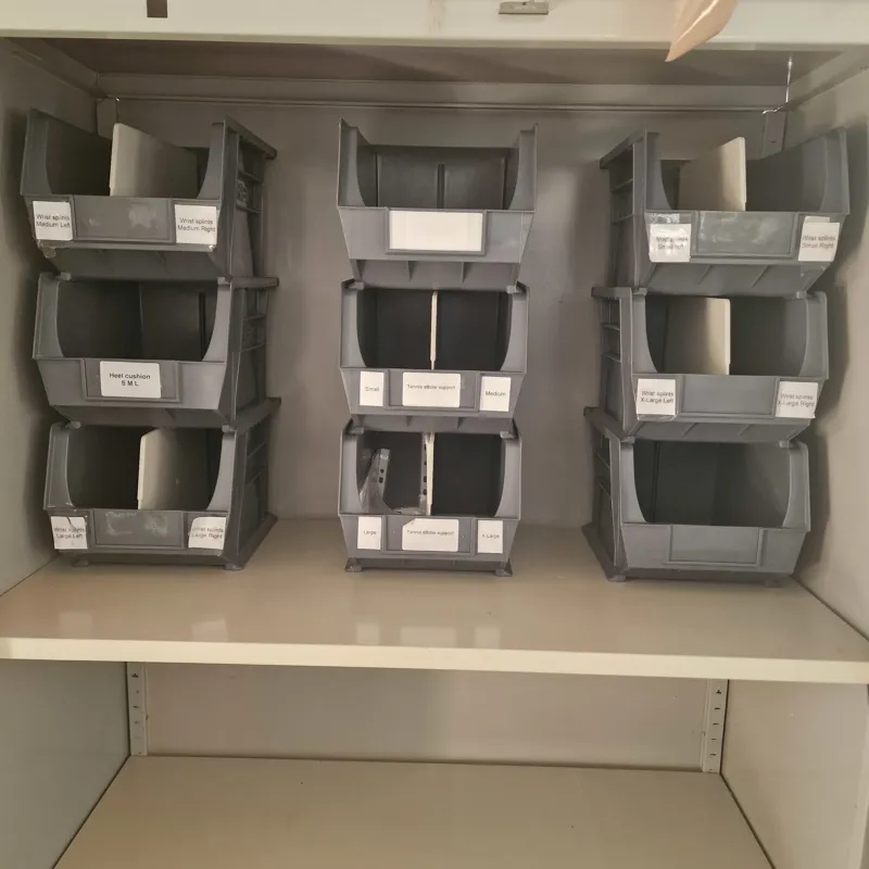 Grey Plastic Storage Bins with Labels - 9 Units
