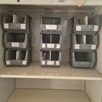 Grey Plastic Storage Bins with Labels - 9 Units