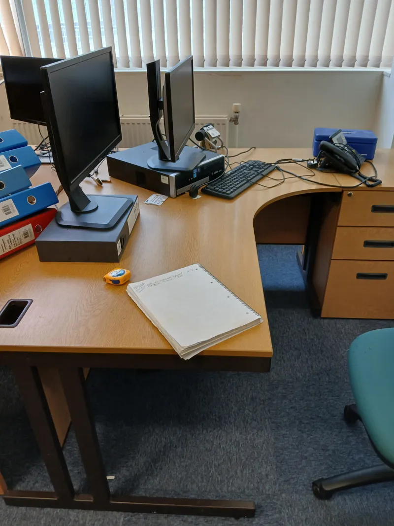 Office Furniture Bundle: Desks, Drawers, Monitors & Accessories