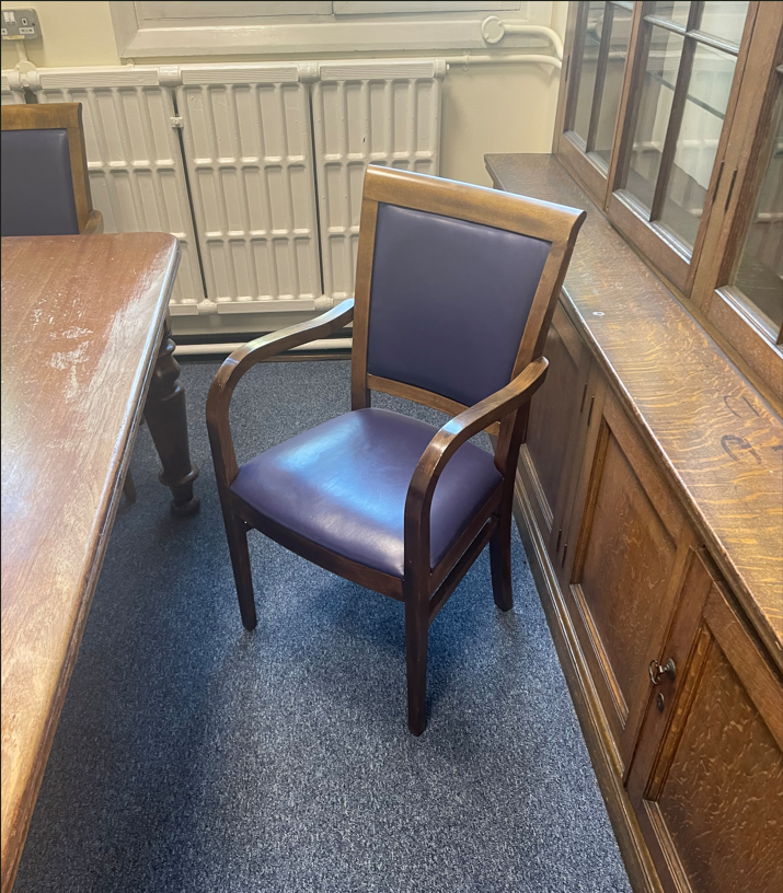 Wooden Framed Office Chair with Navy Upholstery