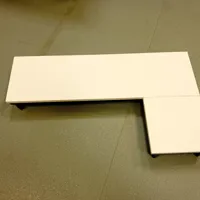 White L-Shaped Desk/Workstation with Blue Frame Stand