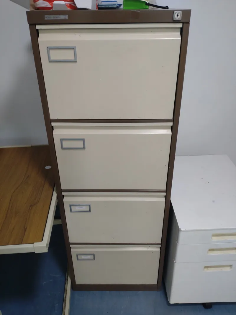 4-Drawer Metal Filing Cabinet, Cream & Brown
