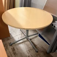 Round Light Oak Veneer Cafe Table with Metal Base