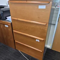 Large wooden cabinet, four metal drawers