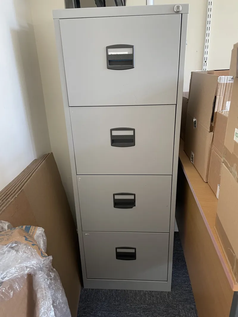 Grey metal filing cabinets , 4 drawer, H130cm,  W47cm, D61cm - Location Trumpington Street