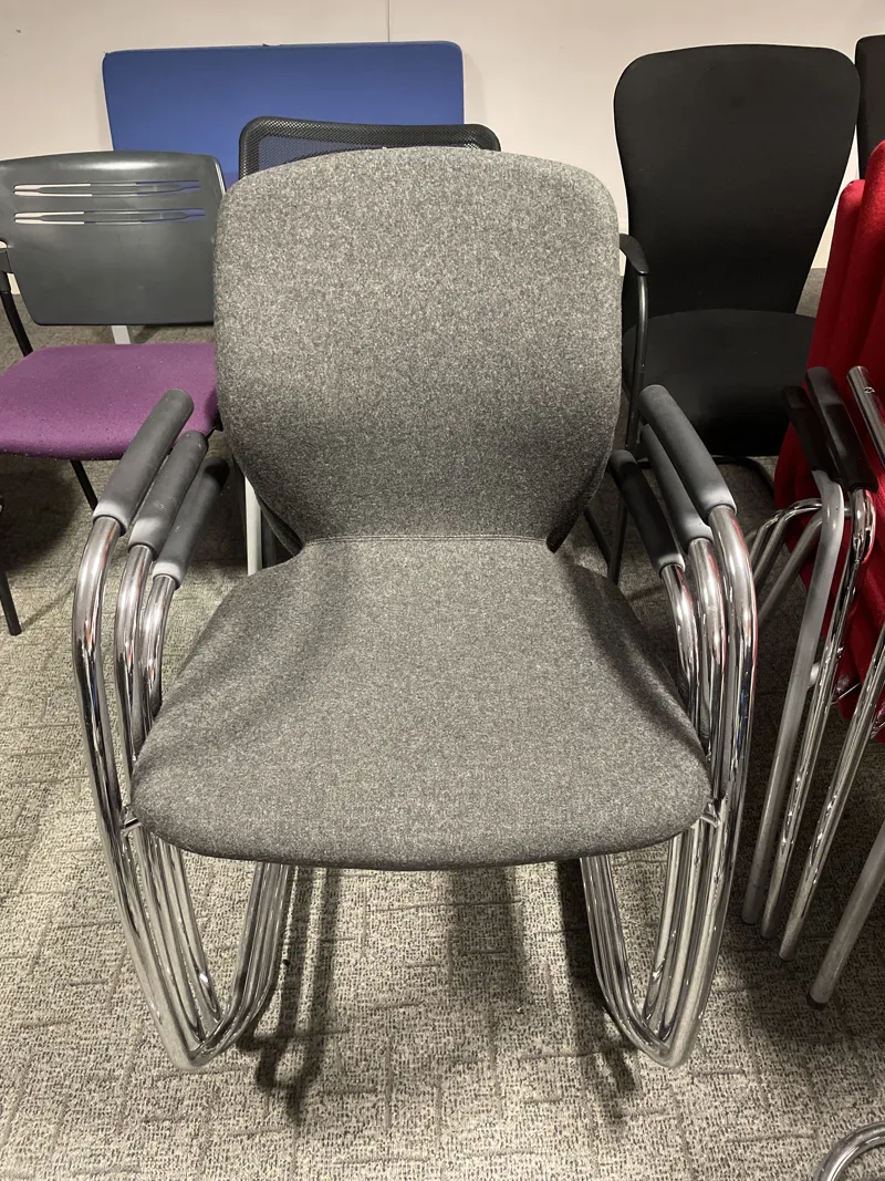 Stackable Meeting Chair with Chrome Frame - Grey Fabric