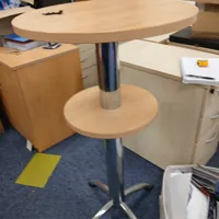 Light Wood Round Pedestal Café Table with Metal Base