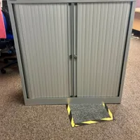 Grey Metal Storage Cupboard with Roller Shutter Doors