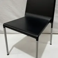 Black Leather Stacking Chair with Grey Metal Frame