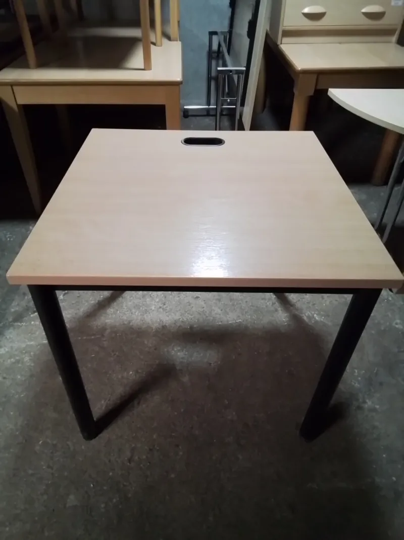 Beech Effect Study Table with Cable Port – Light Wood/Black Legs