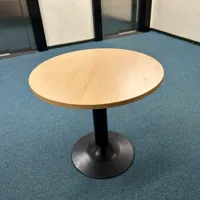 Circular Wooden Bistro Table with Black Pedestal Base