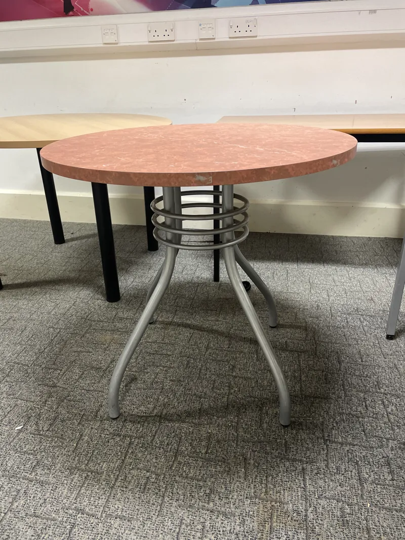 Round Meeting/Cafe Table with Metal Base - Terracotta Marble Effect