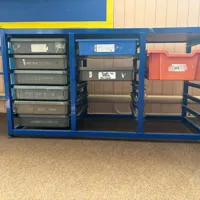 Blue Metal Storage Shelving Unit with Drawers and Bins
