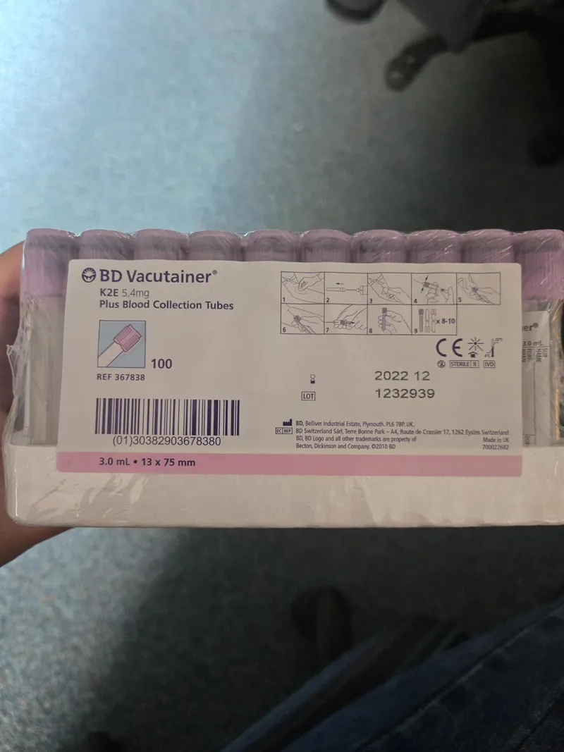 Expired BD Vacutainer K2E 5.4mg Blood Collection Tubes (EDTA 3mL) – Box of 100