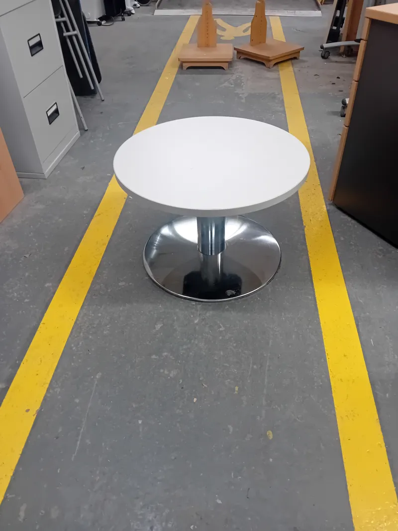 White Round coffee Table with Chrome Pedestal Base