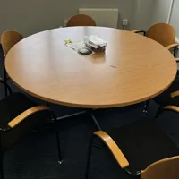 Round Beech Meeting Table with (or without) 6 Wooden Chairs